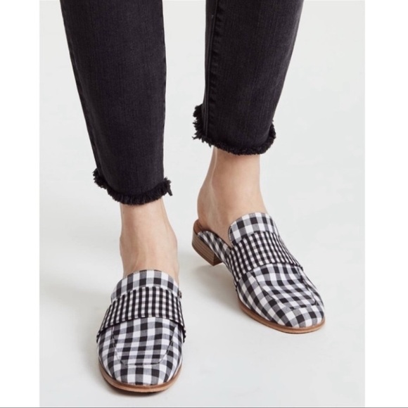 Free People At Ease Loafer Mule Checked Gingham Black White Tan EU 37 US 7 - Picture 2 of 16
